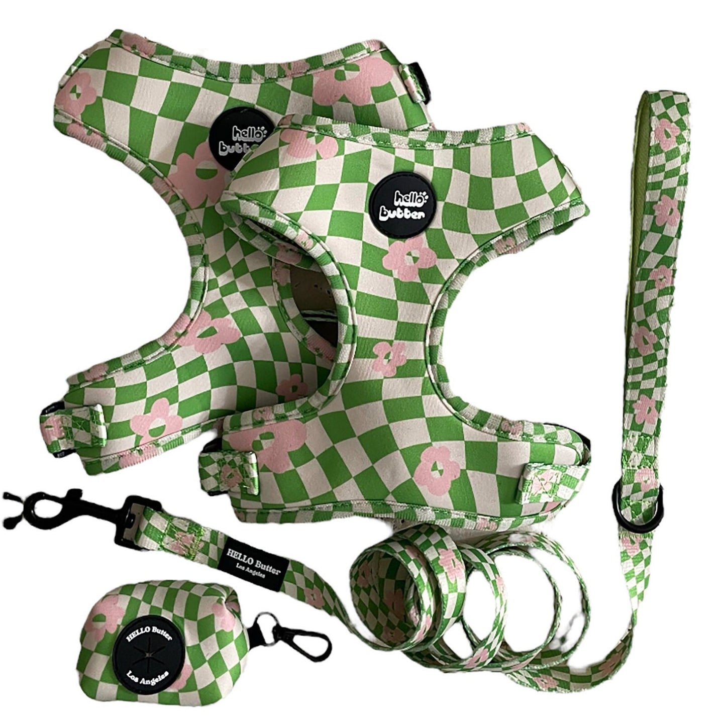 Green Wave Checker - Dog Harness SET